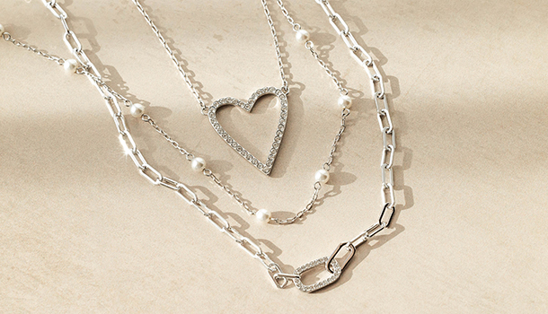 Rhodium pearl and heart necklaces